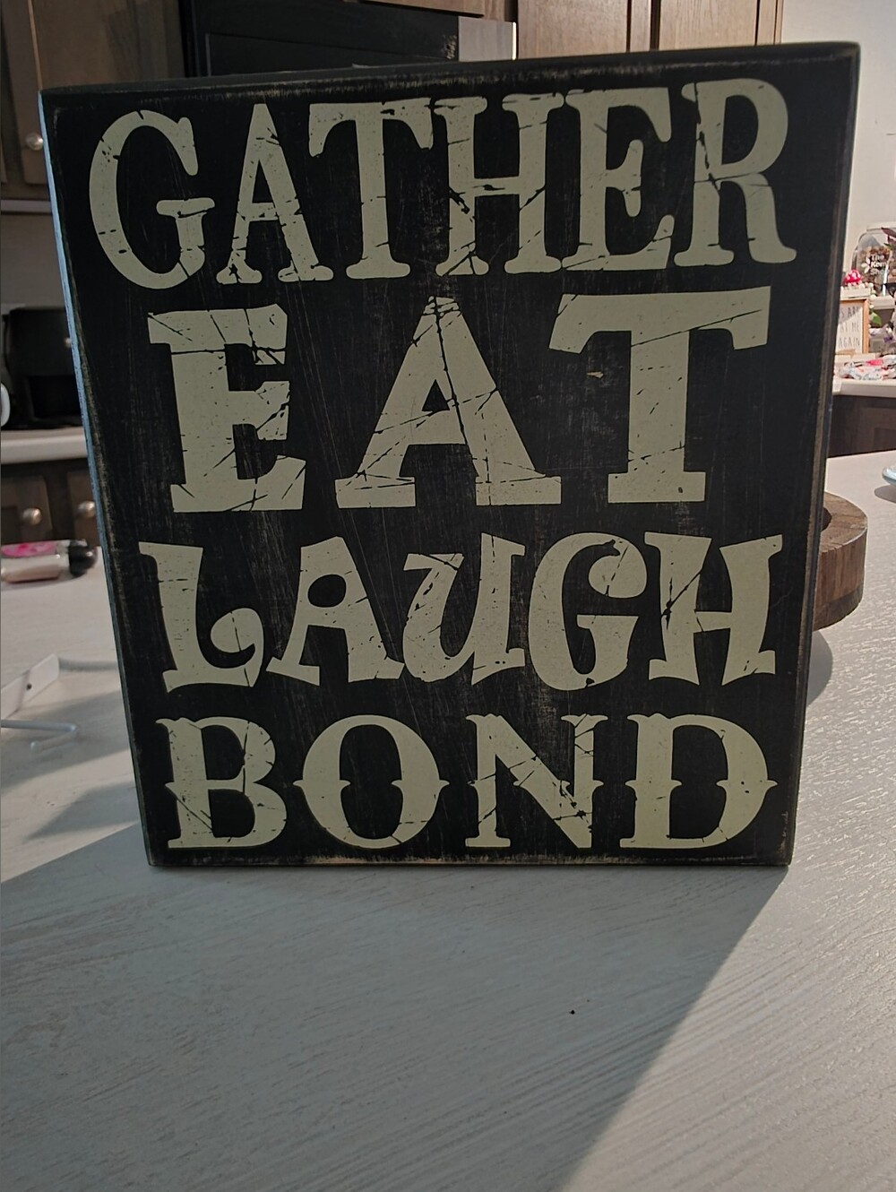 Black "Gather Eat Laugh Bond" Wall Sign - Home Wall Decor